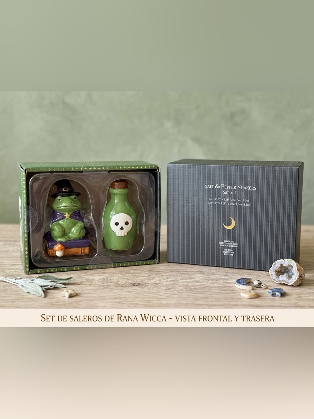Witchy Green Skull Ceramic Salt and Pepper Shaker - Set of 2